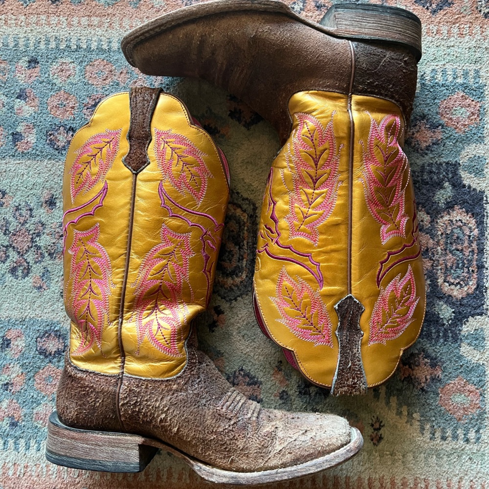 Ariat Brown and Yellow Heeled Boots